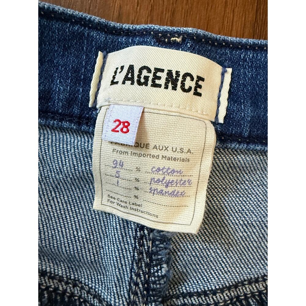 L'Agence Harris Frayed High Rise Cropped Jeans Sz 28 Dark Wash Denim Casual - Picture 8 of 8